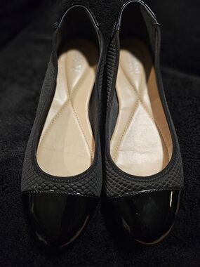 Alfani Black Quilted Ballet Flats with Patent Cap Toe